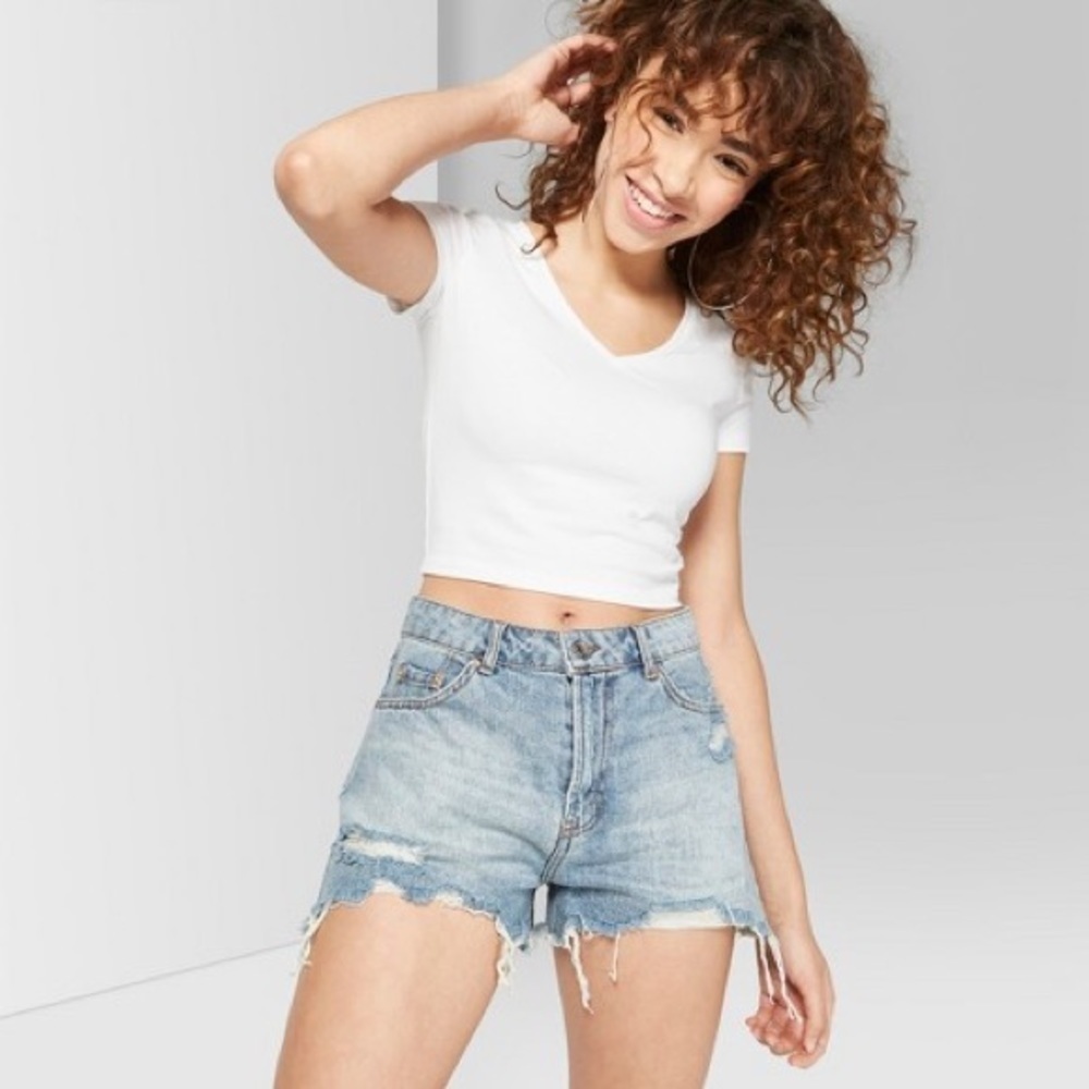 Wild Fable V Neck White Basic Crop Top
